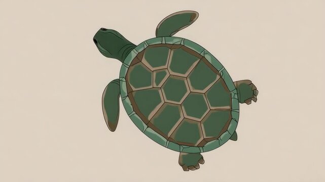 A stylized green sea turtle swims with outstretched limbs