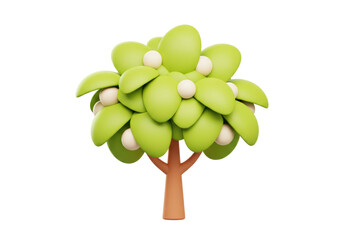 Isolated cartoon style tree with green leaves and white fruit looks whimsical and fun