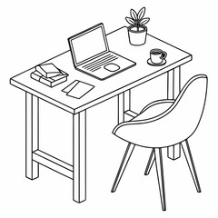 Vector art of desk with laptop