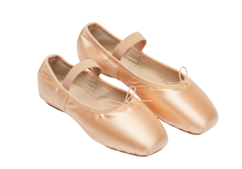 Isolated pink ballet shoes with ribbons for dance practice and artistic performance