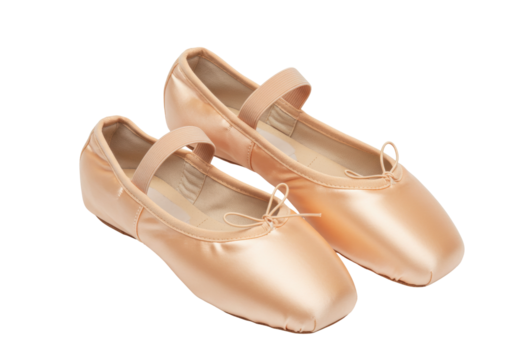 Isolated pink ballet shoes with ribbons for dance practice and artistic performance