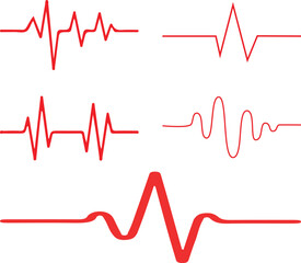 Collection of Red Heartbeat EKG Lines on White Background
