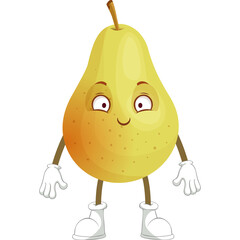 Anthropomorphic Yellow Pear Character with Cartoon Eyes and Small Arms and Legs and White Boots on Transparent Background