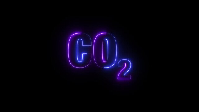 Animated neon CO2 icon. Glowing carbon dioxide symbol code animation. Chemistry code 4k video.