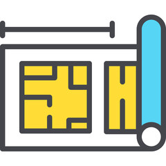 Architectural Blueprint and Planning Icons Representing Building Projects With Clear Lines And Geometric Shapes On A White Background
