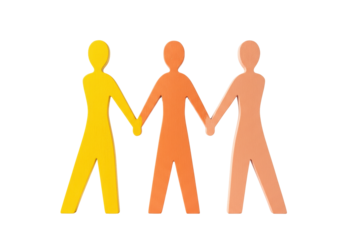 Isolated cutout of colorful people figures holding hands together concept of cooperation
