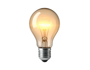 Lit incandescent bulb isolated against a stark black background, showcasing its inner glow