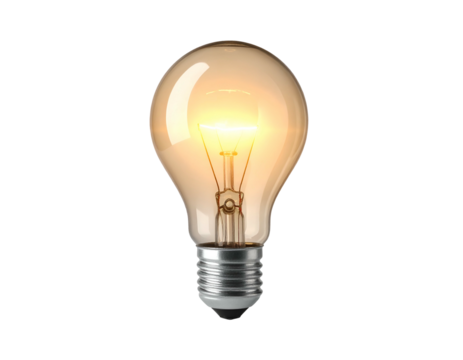 Lit incandescent bulb isolated against a stark black background, showcasing its inner glow