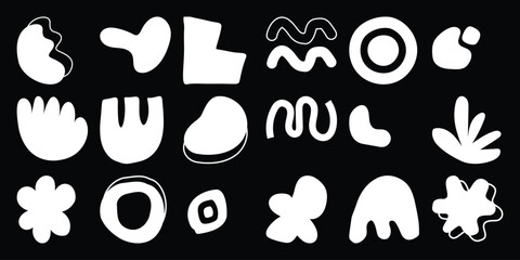 Abstract White Shapes on Black Background: Organic and Geometric Forms