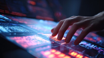 Naklejka premium Hand interacting with digital interface