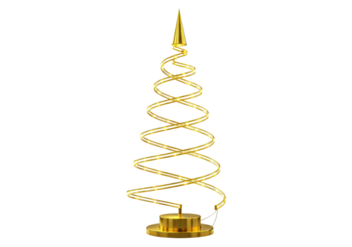 Isolated spiral gold Christmas tree, decorative seasonal holiday festive home decor