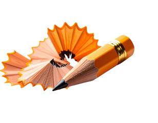 Close-up of a sharpened pencil and its wood shavings, on a black background