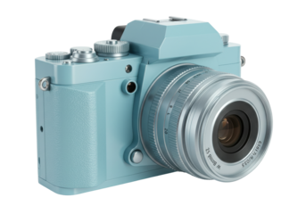 Isolated blue retro-style camera for photographic enthusiast, vintage design and aesthetic appeal