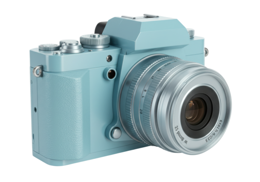 Isolated blue retro-style camera for photographic enthusiast, vintage design and aesthetic appeal