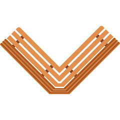 Architectural Geometric Element Wooden Slats Decorative Shape Brown Color Outdoor Design Component Top View Isolated On White Background