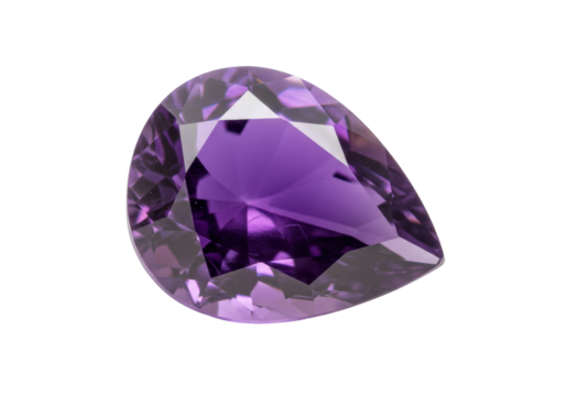 Isolated purple gemstone with a pear shape for use in jewelry design and other crafts