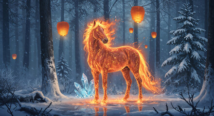 red fire horse symbol of the year . Generative AI