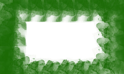 Green watercolor border with white copy space isolated on transparent background