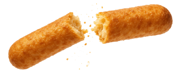 A crispy breadstick snapped in half, sending tiny shards into the air.