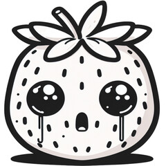 Obraz premium Strawberry's Tearful Plea: A charming illustration depicts a dejected strawberry weeping, its seeds and facial features rendered with playful precision, showcasing a spectrum of expressions