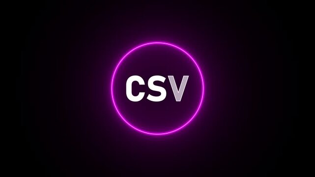 CSV abbreviation inside a glowing blue neon circle on a dark background comma separated values file format