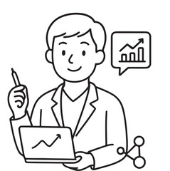 Man analyzing data with laptop and charts.