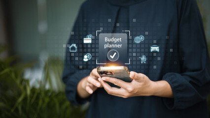 Mobile Budget Planner App with Businesswoman Holding Smartphone