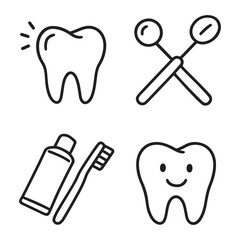 Dental Care Icons: Tooth Tools Toothpaste and Brush.