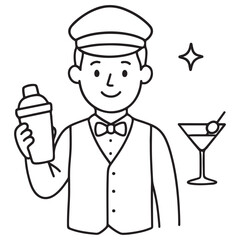 Bartender Holding Cocktail Shaker and Martini Glass.