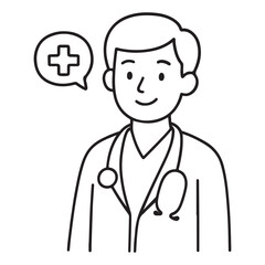Fototapeta premium Line drawing of a doctor with a stethoscope and medical symbol.