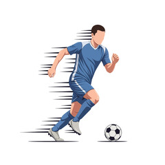 Dynamic soccer player in action skillfully dribbling ball, conveying speed, agility, and athletic performance for sports marketing