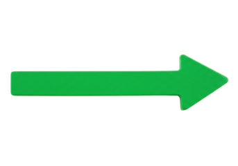 Isolated bright green arrow pointing to the right direction in simple flat design style