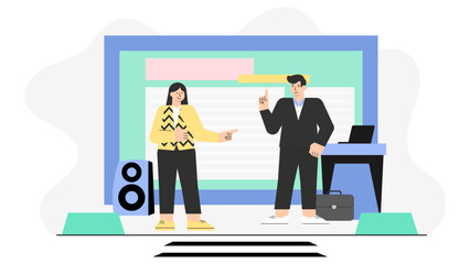 CEO Conducting Virtual Company Town Hall Flat Vector Illustration
