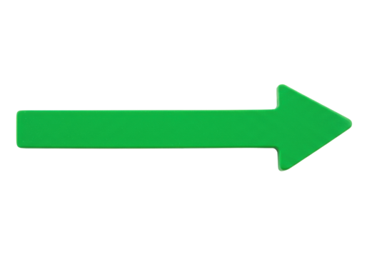 Isolated bright green arrow pointing to the right direction in simple flat design style