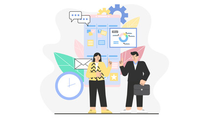 Marketing Team Scheduling Social Posts via Automation Tool Flat Vector Illustration