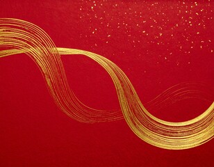高級感のある赤い和紙の背景に筆で描いた金色の曲線模様