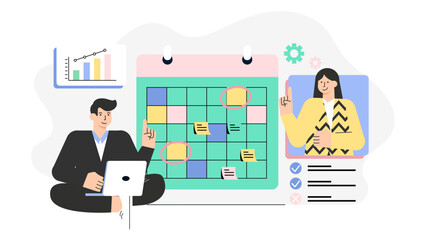 Employees Logging Progress in Productivity Tracker Flat Vector Illustration