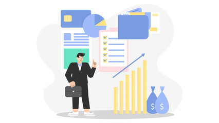 Finance Department Reconciling Monthly Statements Flat Vector Illustration