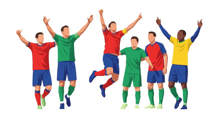 Victorious soccer team celebrates goal, diverse athletes rejoicing after winning match, perfect for sports campaigns and team spirit visuals