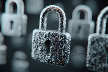 Digital Security and Data Protection with Frosted Padlocks Concept