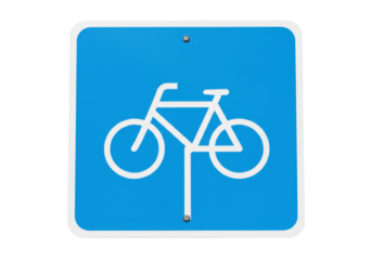 Isolated blue bike lane street sign for bicycle route access, road or cycle path concept