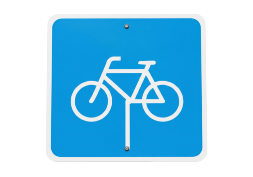 Isolated blue bike lane street sign for bicycle route access, road or cycle path concept