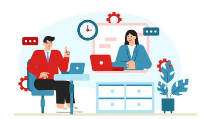 Remote Team Collaborating Across Multiple Time Zones Flat Vector Illustration