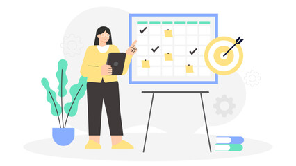 Remote Employees Setting Weekly Sprint Goals Flat Vector Illustration