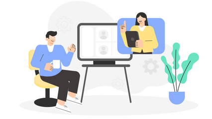 Freelancer Joining Online Coworking Space Session Flat Vector Illustration