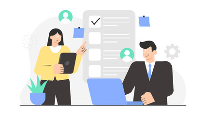 Product Team Managing Feature Requests from Users Flat Vector Illustration