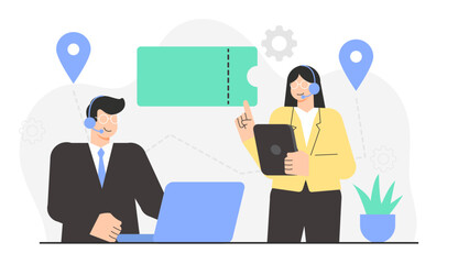 Customer Support Team Tracking Ticket Resolution Rate Flat Vector Illustration