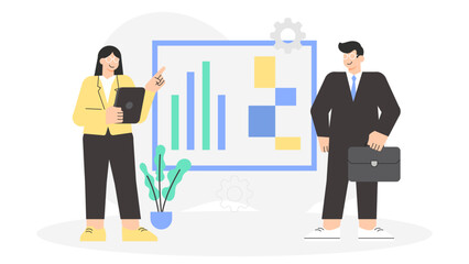 Business Coach Giving Feedback on Client Strategy Deck Flat Vector Illustration