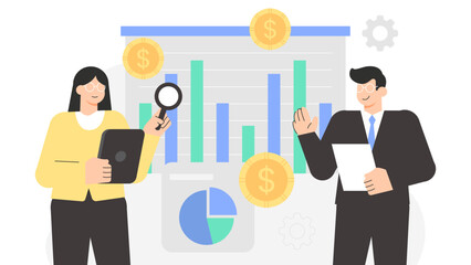 Finance Team Conducting Internal Budget Audit Flat Vector Illustration