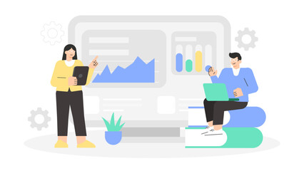 Employees Updating Skills on Learning Management Platform Flat Vector Illustration